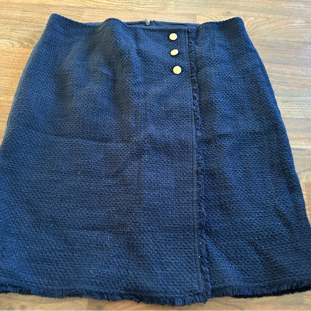 Talbots Navy Textured A-Line Skirt with Gold Buttons